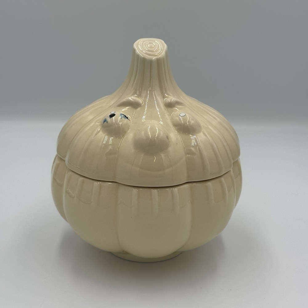 Vintage Ceramic Anthropomorphic Garlic Keeper Holder Jar